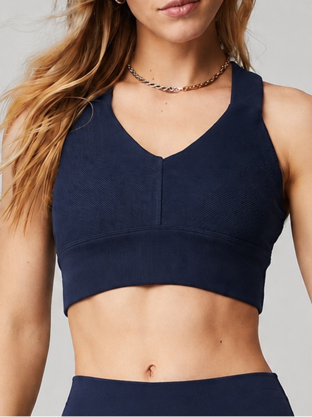 ALO Yoga Navy Emulate V-Neck Padded Sports Bra Size Large